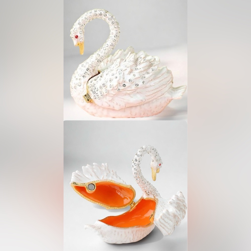 ✨ White Crystal Swan Trinket Box – Elegant Jeweled Keepsake for Rings & Jewelry